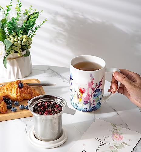 AmorArc Porcelain Tea Mug with Infuser and Lids, 18 Oz Large Cup Strainer with Bag Holder for Loose Leaf Tea, Steeping Coffee Mug for House-warming Wedding Birthday Gift - Image 4