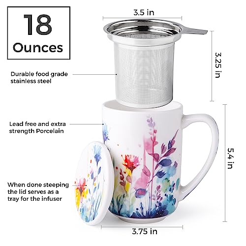 AmorArc Porcelain Tea Mug with Infuser and Lids, 18 Oz Large Cup Strainer with Bag Holder for Loose Leaf Tea, Steeping Coffee Mug for House-warming Wedding Birthday Gift - Image 2