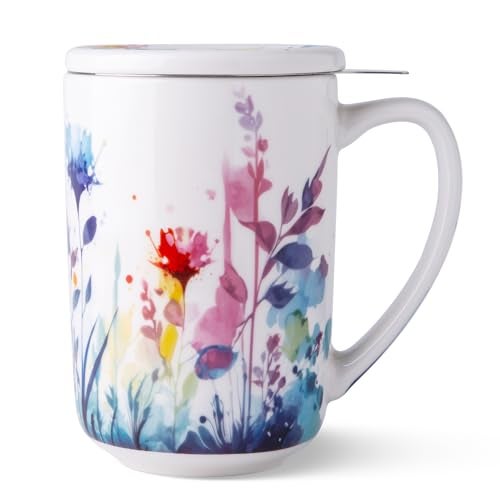 AmorArc Porcelain Tea Mug with Infuser and Lids, 18 Oz Large Cup Strainer with Bag Holder for Loose Leaf Tea, Steeping Coffee Mug for House-warming Wedding Birthday Gift - Image 1
