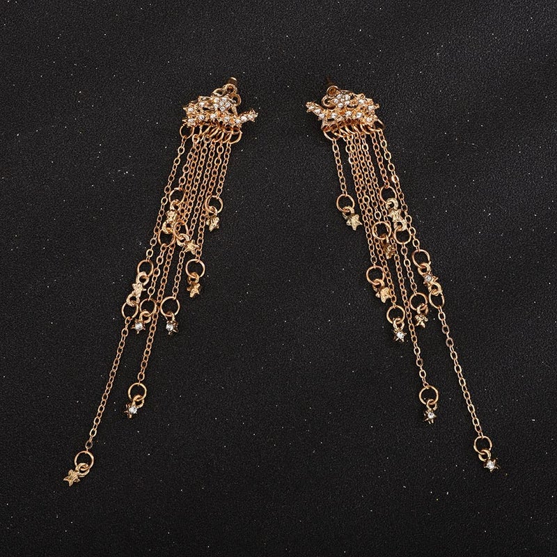 Denifery Shining Stars Tassel Earrings Hanging Exquisite Earrings, for Women (Gold) - Image 4
