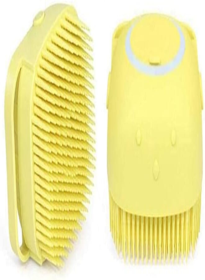 Silicone Massage Both body scrubber, small size silicone bath loofah brush with soap dispenser, Shower Exfoliating Bath Shower Cleaning Brush for Women,Men, kids Sensitive Dry Skin (Pink) (Yellow)