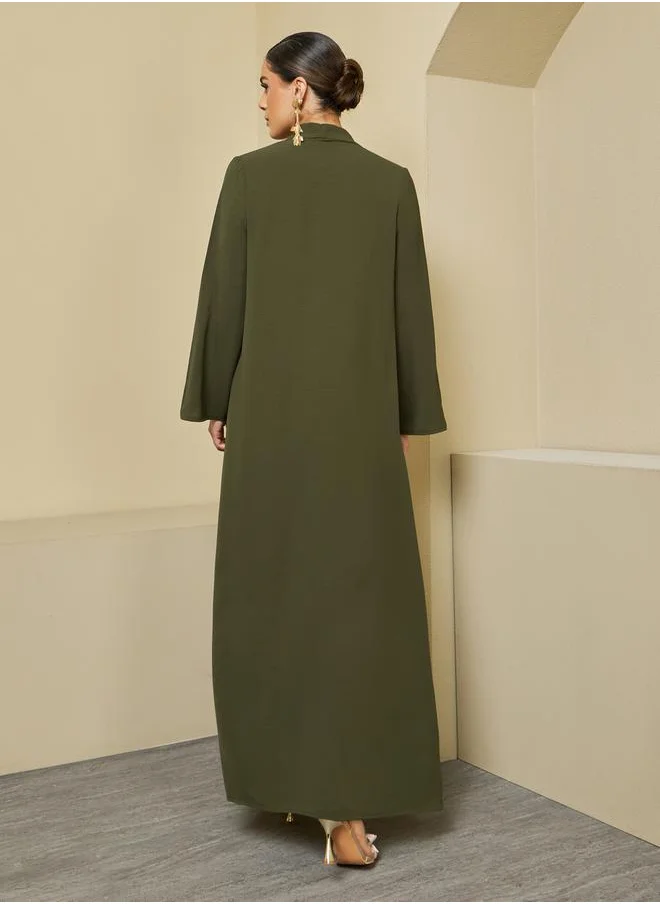 ستايلي Regular Fit Front Open Abaya with Tie Up Detail