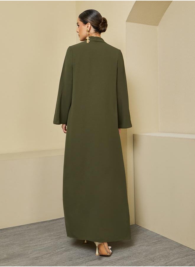 Styli - Regular Fit Front Open Abaya with Tie Up Detail - Image 1
