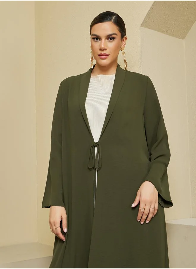 Styli Regular Fit Front Open Abaya with Tie Up Detail