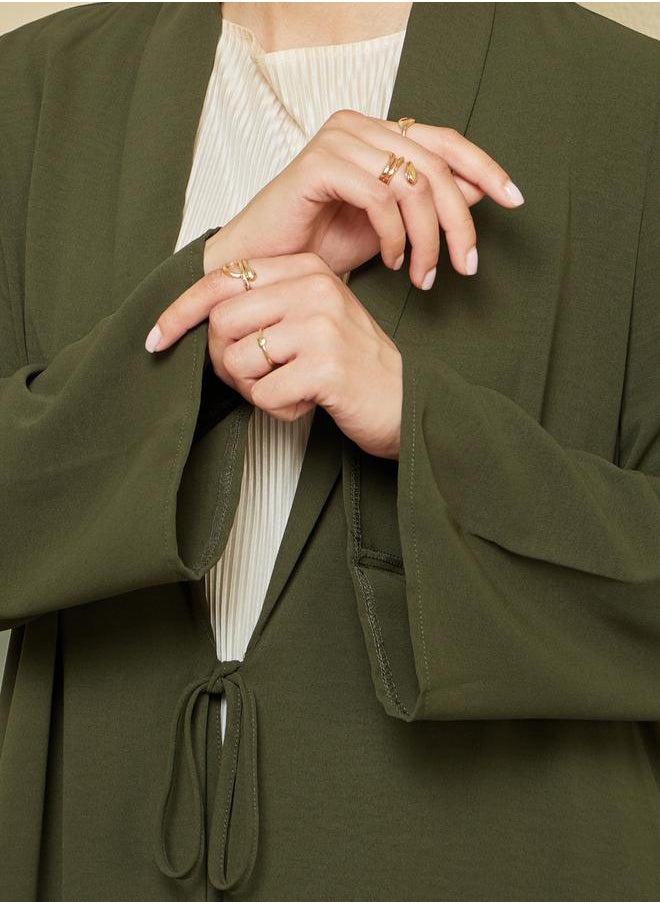 Styli - Regular Fit Front Open Abaya with Tie Up Detail - Image 1