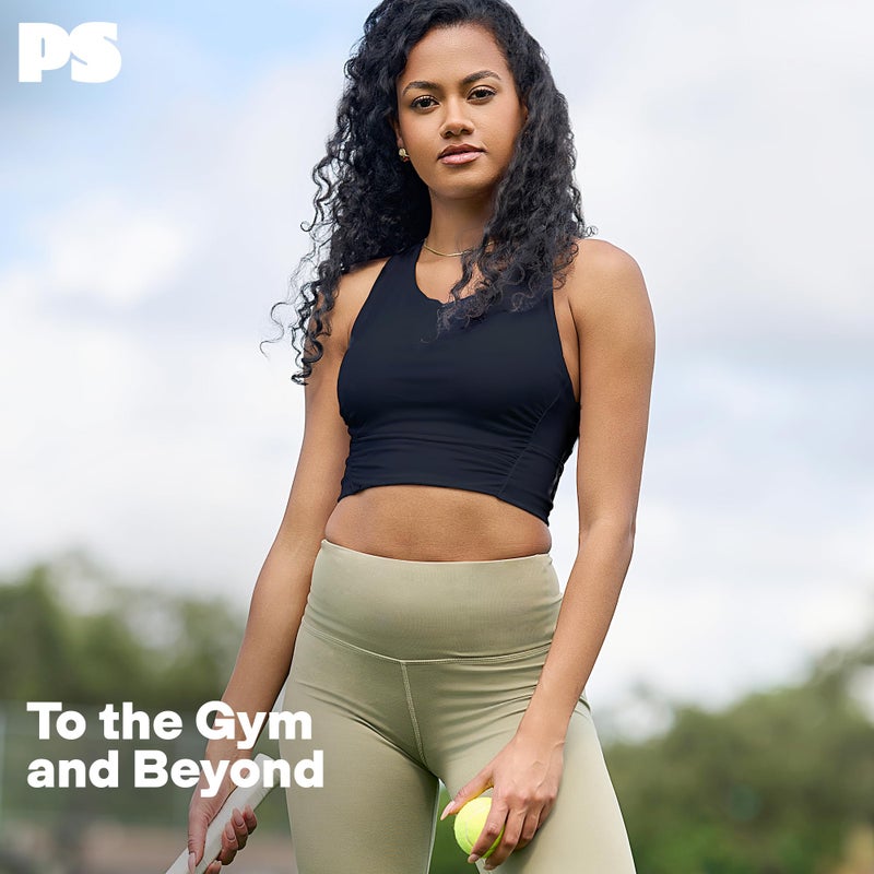 POPSUGAR Long Line Sports Bra Women, Workout Crop Tops for Women Longline Criss Cross Gym Yoga Tops with Built in Bra for Running Pilates Black Night, Large - Image 4