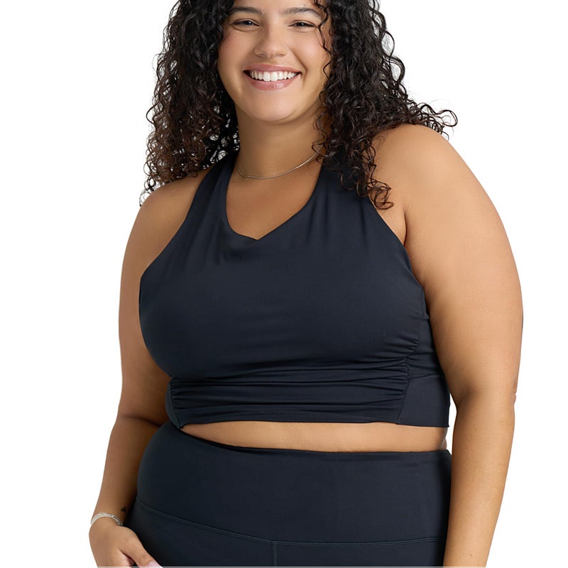 POPSUGAR Long Line Sports Bra Women, Workout Crop Tops for Women Longline Criss Cross Gym Yoga Tops with Built in Bra for Running Pilates Black Night, Large - Image 2