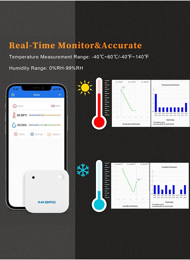 INKBIRD INKBIRD Wireless Bluetooth Temperature and Humidity Smart Sensor Freezer Thermometer Hygrometer IBS-TH2 Monitor Data Logger Recorder with APP for Android and iOS  - Image 2