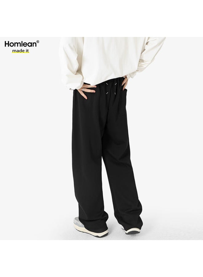 Homlean American Style Hanging Casual Pants Men's Spring And Summer Straight Wide Loose Curved Knife Guard Long Pants Jc01 Black 2XL - Image 1