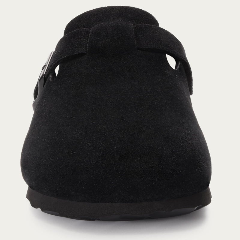 KIDMI Unisex Vegan Suede Clogs Leather Mules Womens Mens Cork Footbed Potato Shoes with Arch Support, Vegan Suede Black, Size 39 - Image 4