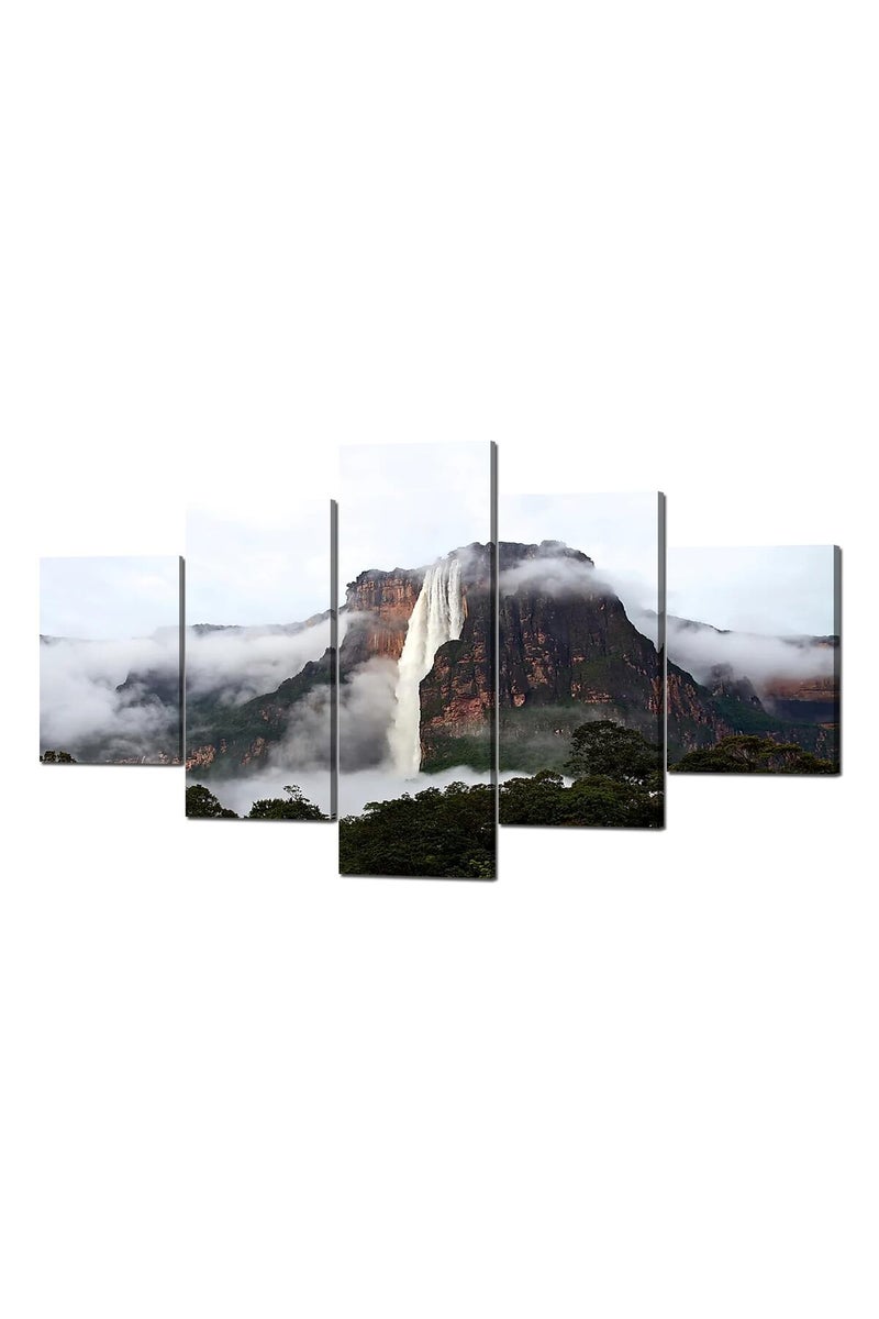 Artbrush Tower Wall Art Venezuela Pictures Wall Decor Angel Falls Poster South America Scenery Canvas Print Painting Framed Home Living Room Bedroom Decoration 5 Panel Ready to Hang(60''Wx32''H) - Image 1