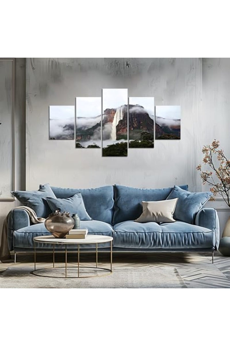 Artbrush Tower Wall Art Venezuela Pictures Wall Decor Angel Falls Poster South America Scenery Canvas Print Painting Framed Home Living Room Bedroom Decoration 5 Panel Ready to Hang(60''Wx32''H) - Image 2