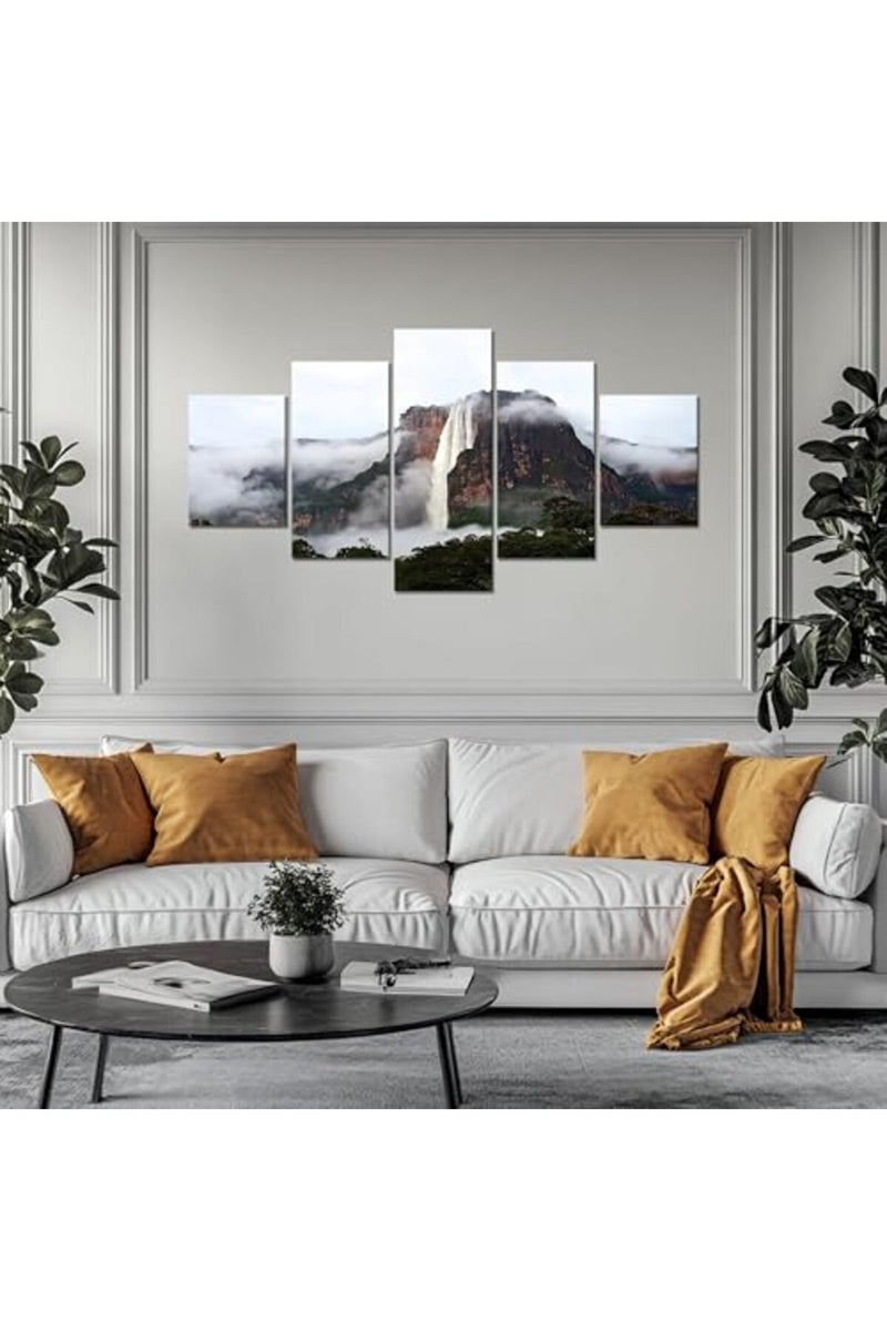 Artbrush Tower Wall Art Venezuela Pictures Wall Decor Angel Falls Poster South America Scenery Canvas Print Painting Framed Home Living Room Bedroom Decoration 5 Panel Ready to Hang(60''Wx32''H) - Image 3