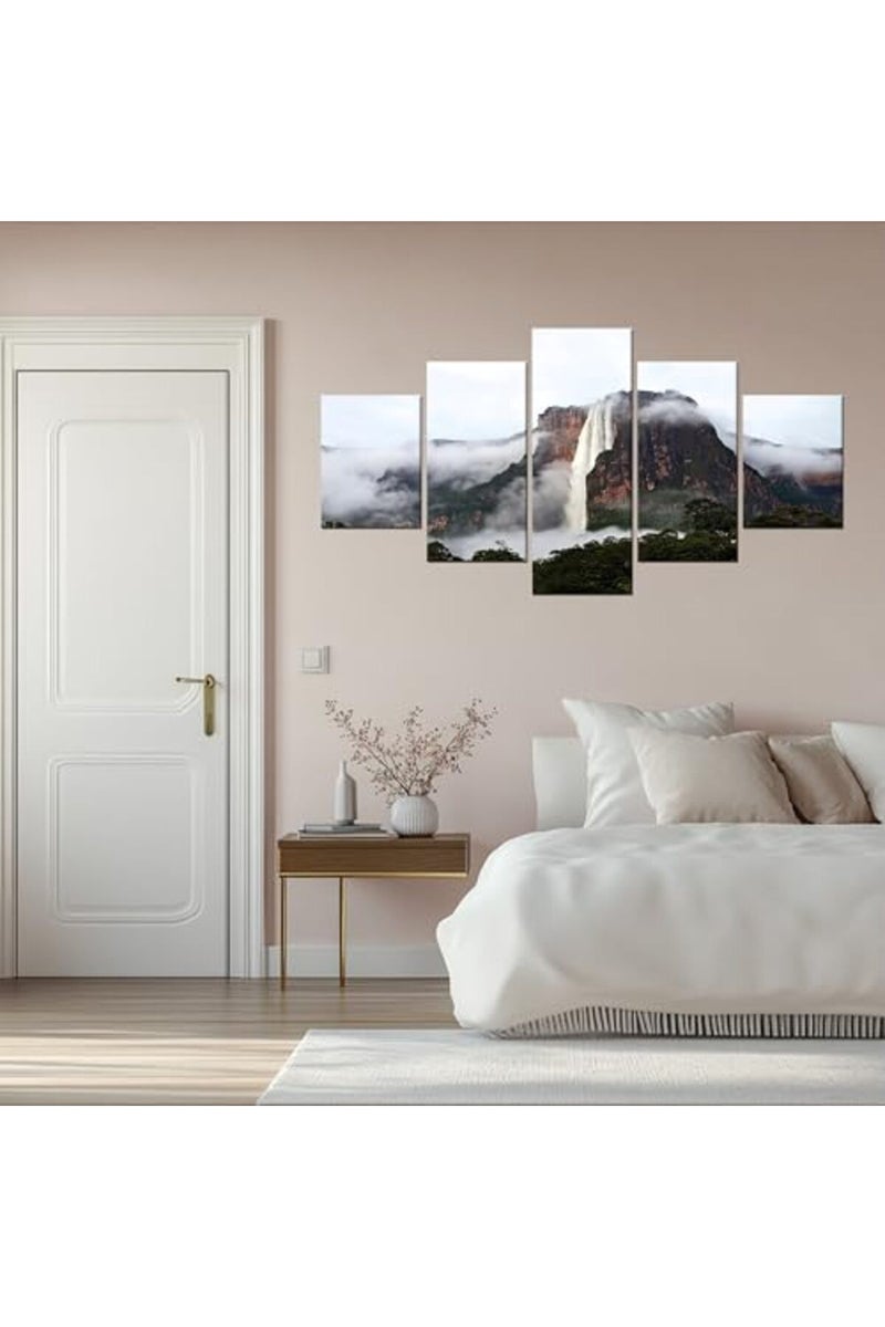 Artbrush Tower Wall Art Venezuela Pictures Wall Decor Angel Falls Poster South America Scenery Canvas Print Painting Framed Home Living Room Bedroom Decoration 5 Panel Ready to Hang(60''Wx32''H) - Image 4