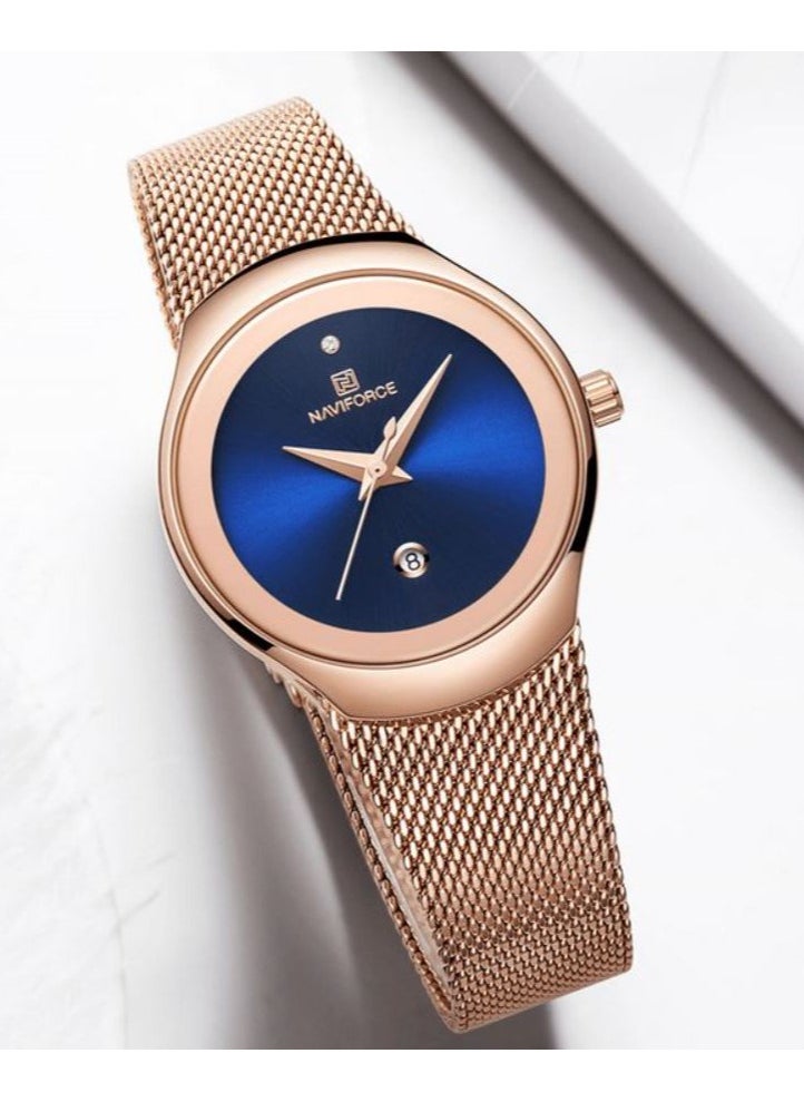 NAVIFORCE Stainless Steel Mesh Strap Elegant Design Quartz Wrist Watch with Date For Women NF5004 RG/BE  - Image 4