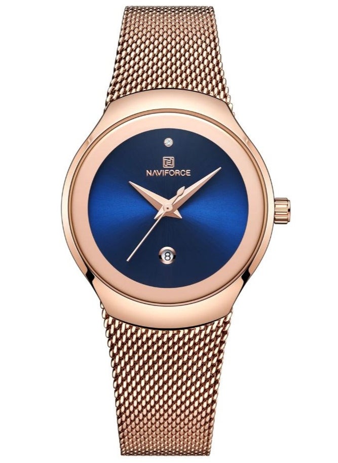 NAVIFORCE Stainless Steel Mesh Strap Elegant Design Quartz Wrist Watch with Date For Women NF5004 RG/BE  - Image 2