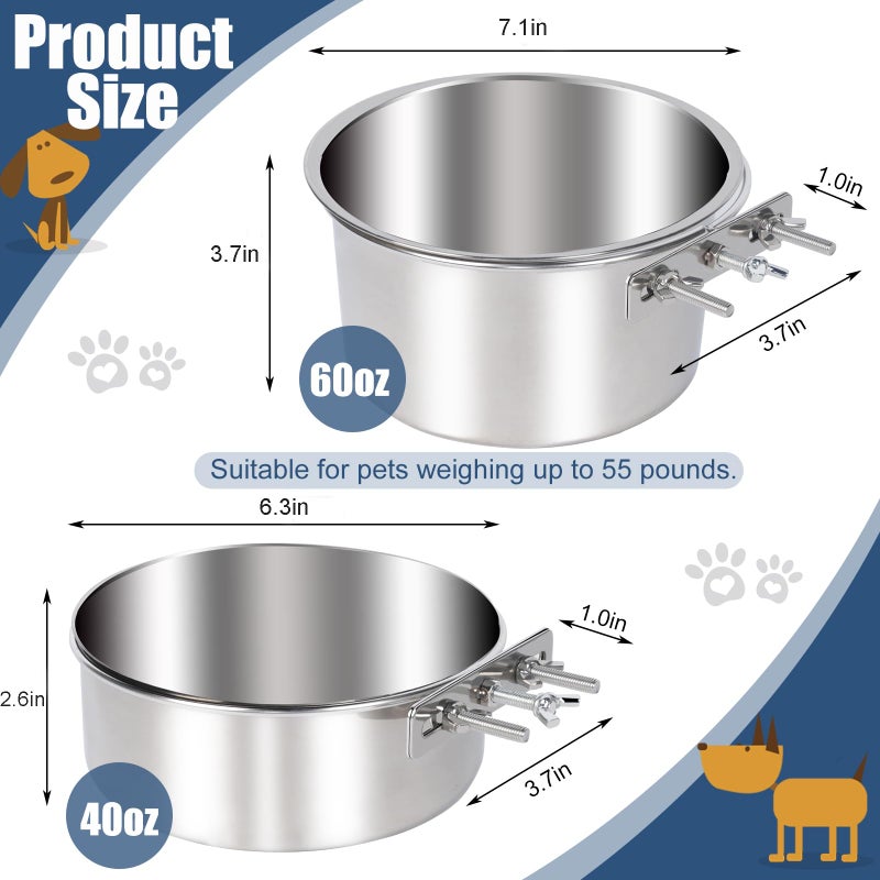 Wrifazaly Dog Crate Water Bowl No Spill, 2 Pack Stainless Steel Large Dog Bowls, Hanging Dogs Kennel Water and Food Bowls for Crate Cageï¼ŒMetal Feeder Dish Coop Cup for Medium Large Dogs Pets - Image 2