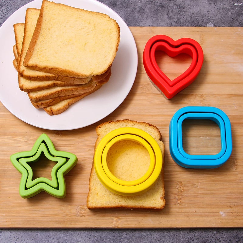 BakingWorld Sandwich Cutter and Sealer,Set of 4 Bread Sandwich Decruster Pancake Maker DIY Cookie Cutters for Kids Bento Box,Round Heart Star Square Shapes Sandwich Decruster Press Mold - Image 3