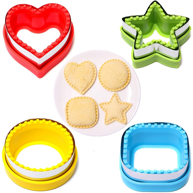 BakingWorld Sandwich Cutter and Sealer,Set of 4 Bread Sandwich Decruster Pancake Maker DIY Cookie Cutters for Kids Bento Box,Round Heart Star Square Shapes Sandwich Decruster Press Mold - Image 1