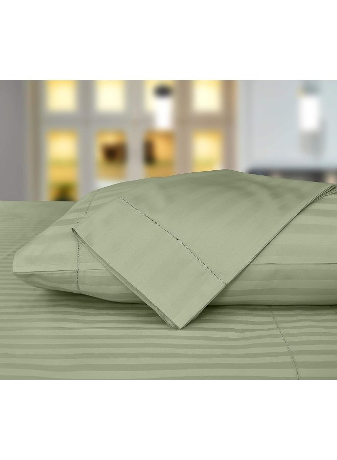 Threadmill Home Linen 500 Thread Count Queen Size Damask Stripe, 4 Pc Luxury Cotton Bedding Set, Silky Smooth Sage Green Sheets with 16" Elasticized Deep Pocket, 2 Pillowcases & Free Tote Bag  - Image 3