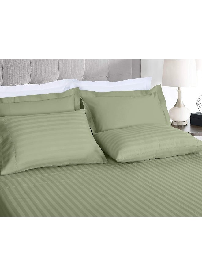 Threadmill Home Linen 500 Thread Count Queen Size Damask Stripe, 4 Pc Luxury Cotton Bedding Set, Silky Smooth Sage Green Sheets with 16" Elasticized Deep Pocket, 2 Pillowcases & Free Tote Bag  - Image 2