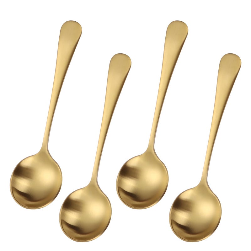 Mafier 7" Round Soup Spoons Set of 4,18/10 Stainless Steel Heavy Duty with Deep Bowl,Matte Stain Finish,Dishwasher Safe(Gold) - Image 1