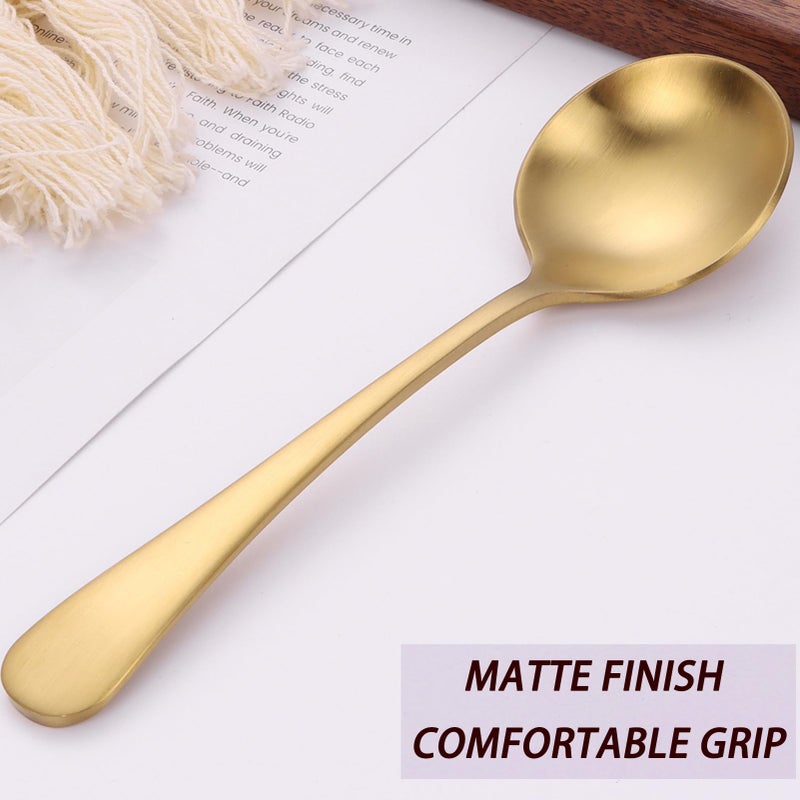 Mafier 7" Round Soup Spoons Set of 4,18/10 Stainless Steel Heavy Duty with Deep Bowl,Matte Stain Finish,Dishwasher Safe(Gold) - Image 3