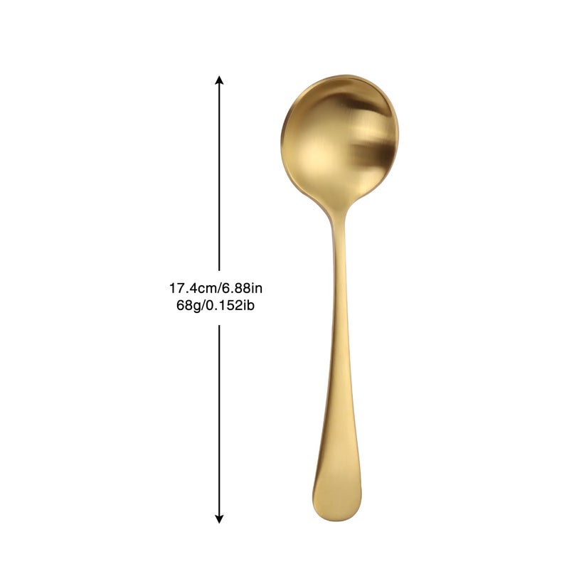 Mafier 7" Round Soup Spoons Set of 4,18/10 Stainless Steel Heavy Duty with Deep Bowl,Matte Stain Finish,Dishwasher Safe(Gold) - Image 2