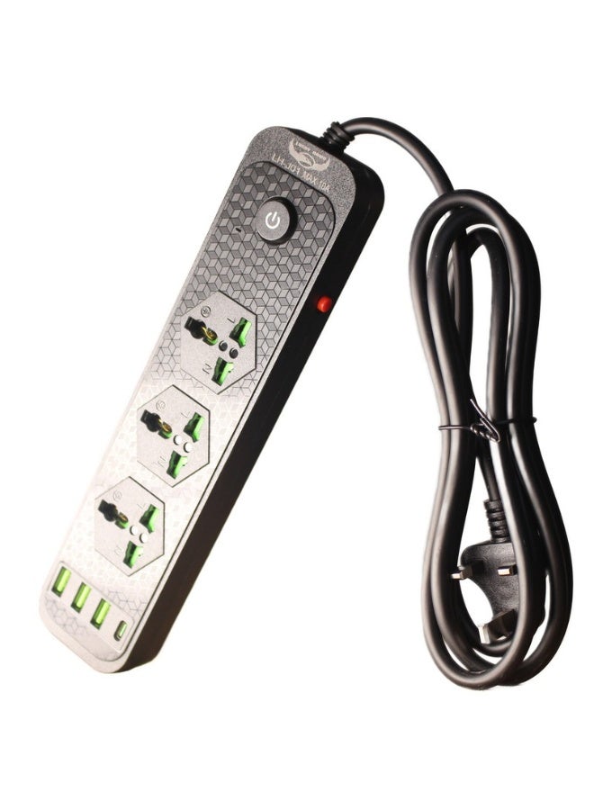 Trendify 7 in 1 Universal Extension Cord - 3 Power Sockets & 3 USB Ports, 1 USB Type-C PD Charging Slot, On/Off Button, Multi-functional 3-Way Extension Lead for Home & Office, Power Strip with Child Security Door and Kids Protection, Smart Chip Inside and Anti Flaming Functionality (Black)  - Image 4