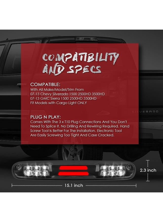 KOMAS High Mount Waterproof 3D Dual Row LED Bar Third Light Brake Light for 07-13 Chevy Silverado/GMC Sierra (Clear Lens) - Image 5