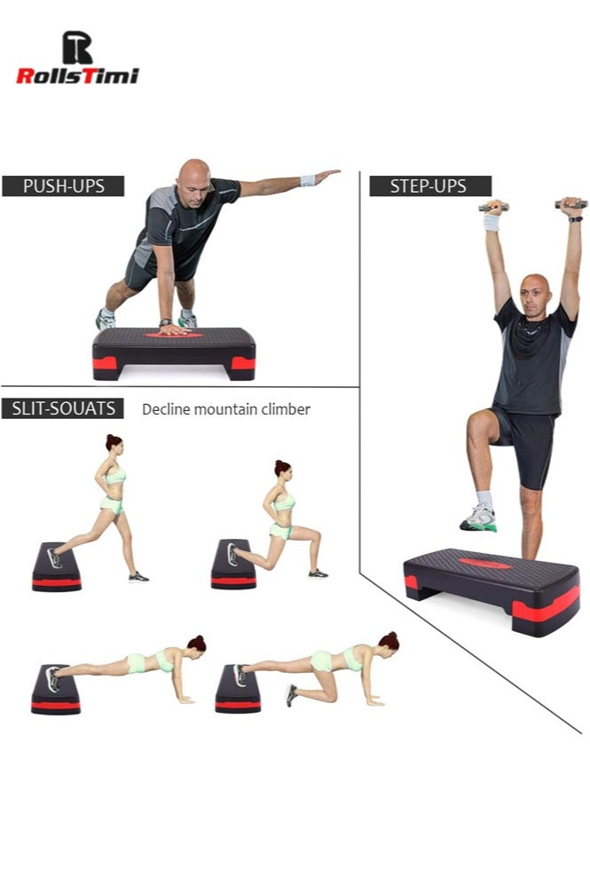 RollsTimi  Aerobic Step Board Exercise Stepper Adjustable Step Board Cardio Yoga Home Gym Workout Platform Non Slip,Black Red - Image 2