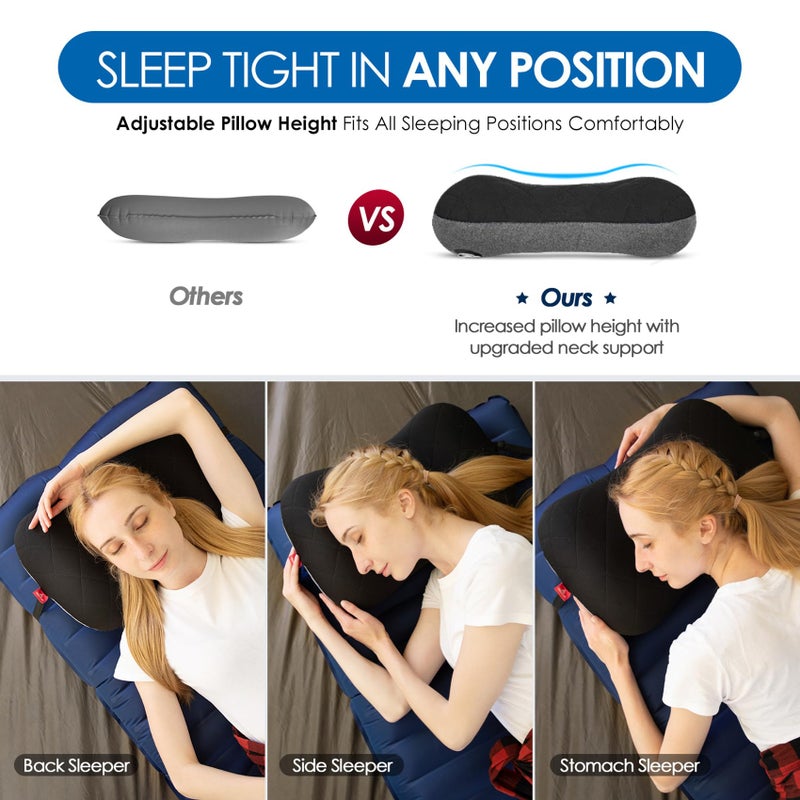 Hikenture Camping Pillow with Removable Cover - Ultralight Inflatable Pillow for Neck Lumbar Support - Upgrade Backpacking Pillow - Washable Travel Air Pillows for Camping, Hiking, Backpacking (Black) - Image 3