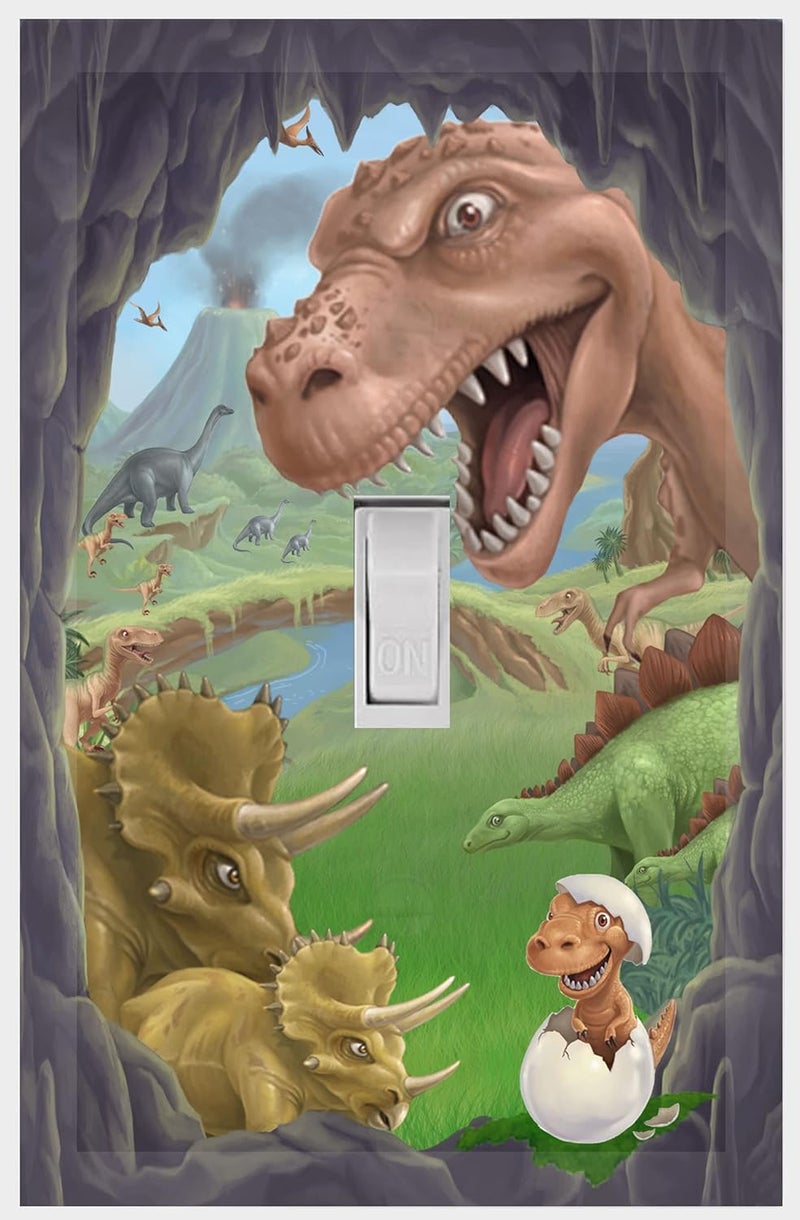 Create-A-Mural Dinosaur DIY Decor Boys Bedroom, Decorative Light Switch Cover Plate for Kids Room, Nursery Toddler Room Playroom (Dinosaur) - Image 1
