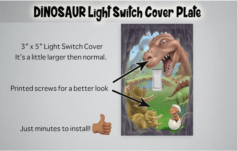 Create-A-Mural Dinosaur DIY Decor Boys Bedroom, Decorative Light Switch Cover Plate for Kids Room, Nursery Toddler Room Playroom (Dinosaur) - Image 2