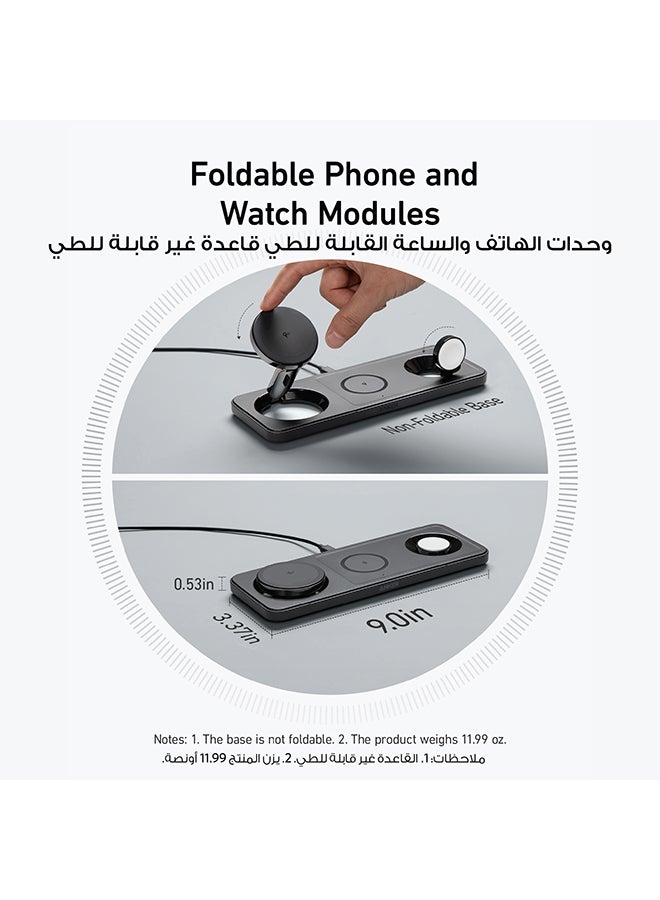 MagSafe Charger Compatible, Foldable 3-in-1 Wireless Charging Station, Qi2 Certified 15W Ultra-Fast Charger, For iPhone 17 Series, AirPods, Apple Watch Ultra (USB C Charger and Cable Included) - Image 3