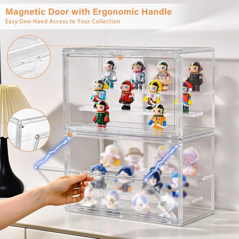 Freebat Clear Acrylic Display Case for Collectibles - 3-Tier Adjustable Figure Display with Magnetic Door & Removable Shelves,Stackable Dispaly Box for Figures - 2 Pack - Image 4