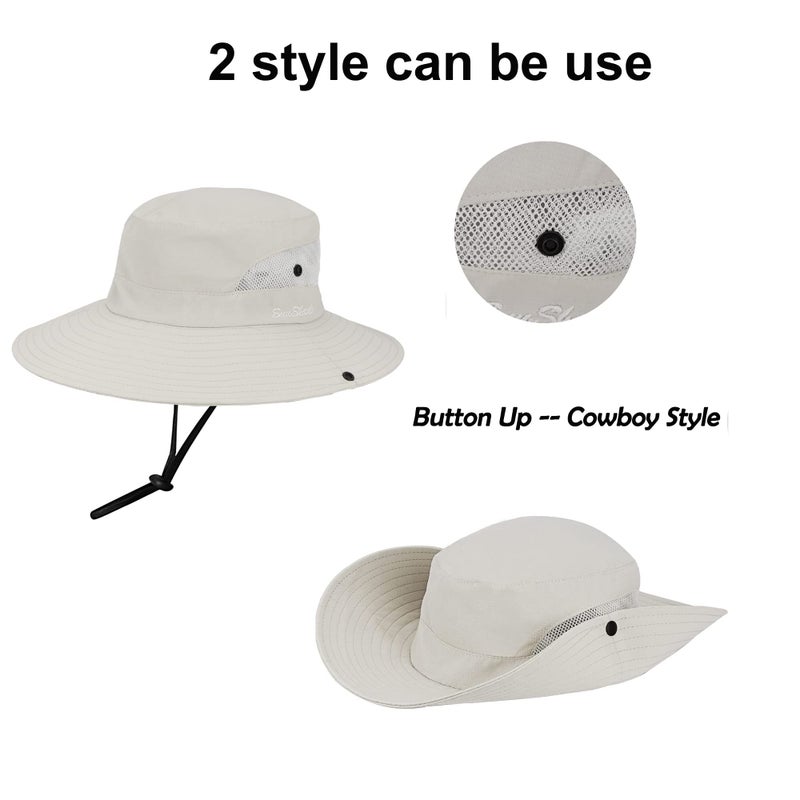 Pogah Women's Summer Sun-Hat Ponytail - Outdoor UV-Protection Mesh Wide Brim Foldable Hat with Ponytail Hole (Beige, 7 1/4) - Image 5