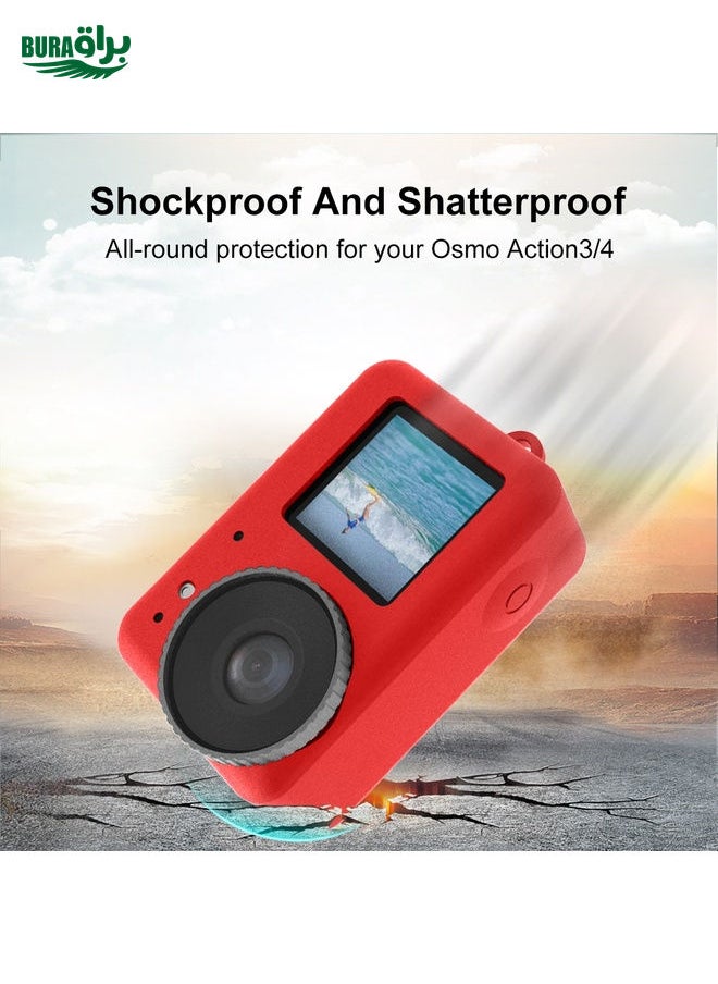 BURAQ For DJI Osmo Action 5 Pro / 4 / 3  PULUZ Silicone Protective Case with Lens Cap (Red)  - Image 5