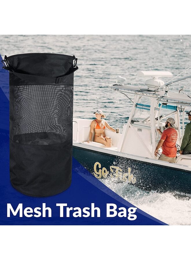 كيس قمامة للقوارب - كيس قمامة شبكي محمول للاستخدام الخارجي للقارب أو الكاياك أو العربة المتنقلة، لون أسود - Image 4