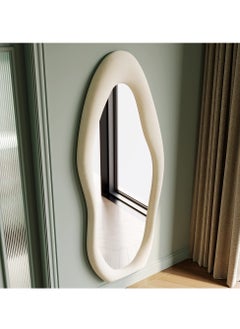 Hihonor Full Length Mirror, 63" X 24" Wall Mirror Flannel Wrapped Wooden Frame Full Body Mirror Irregular Wavy Mirror Hanging Or Leaning Against Wall For Cloakroom Bedroom Living Room - White  - Image 3
