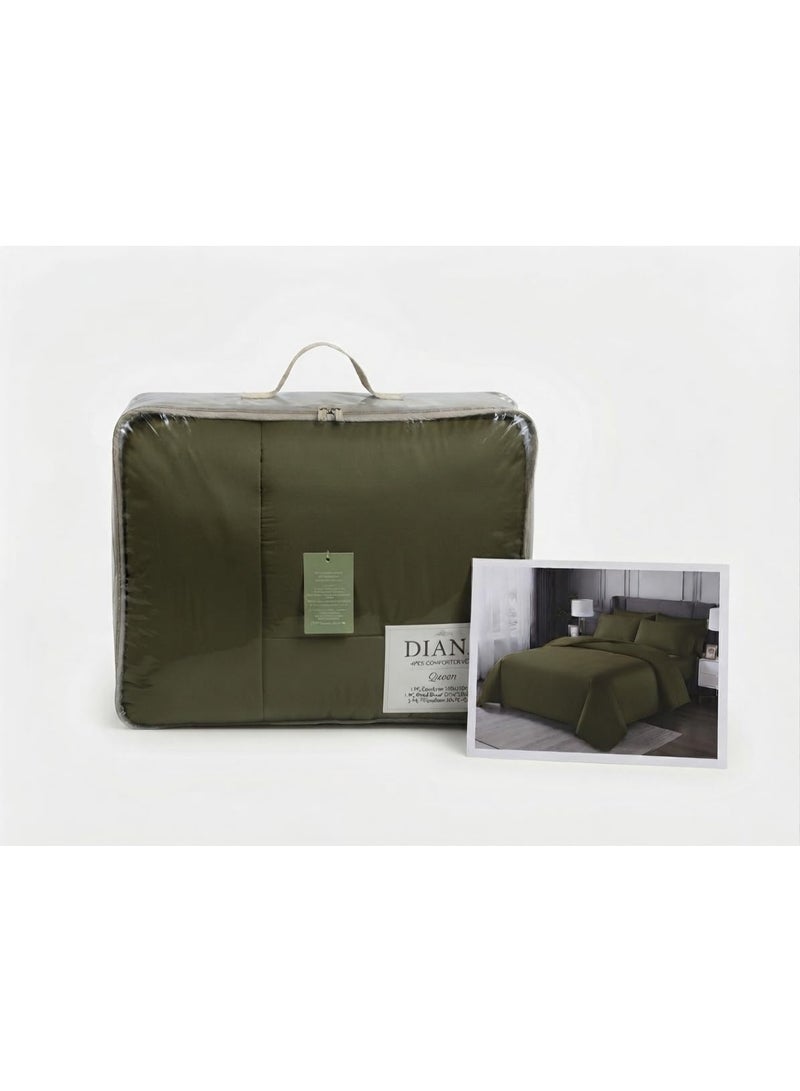 LoomsNLayers 4 Piece Comforter Set King Size, 220 x 240 cm Ultra Soft Microfibre Bedding Set with Fitted Sheet 200 x 200 + 30 cm and 2 Pillow Shams, Breathable All Season Quilt, Khaki