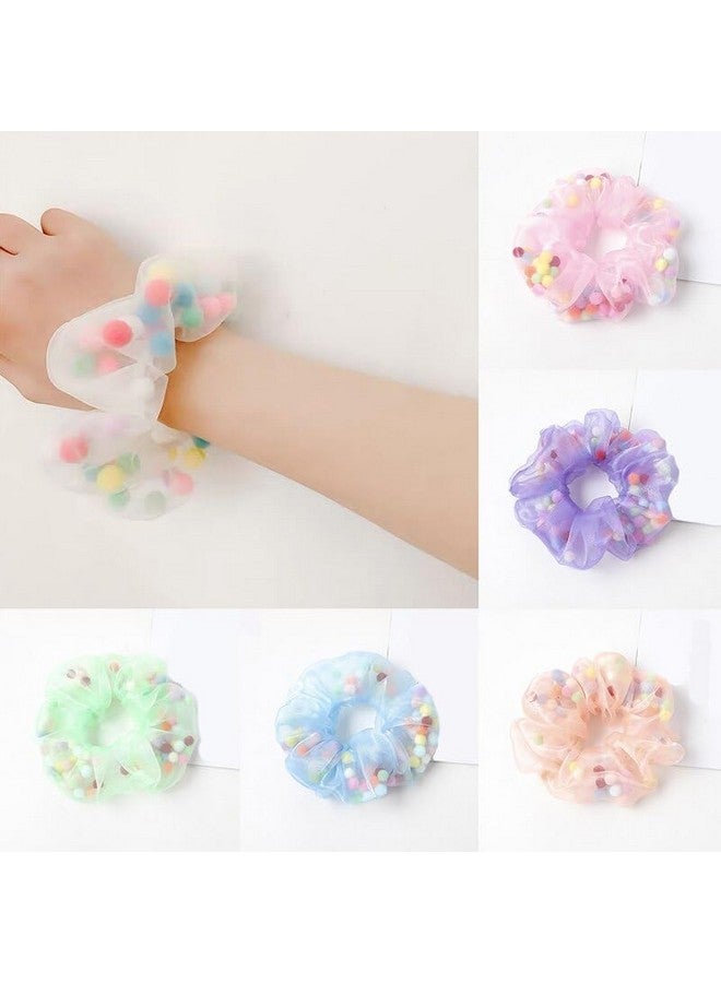 Honbon Beautiful Rainbow Color Pom Pom Filled Non Slip Hair Scrunchie Cute Hair Styling Accassory for Thick Thin Hair(Pack of 2pcs) Stretchy RubberBand - Image 2