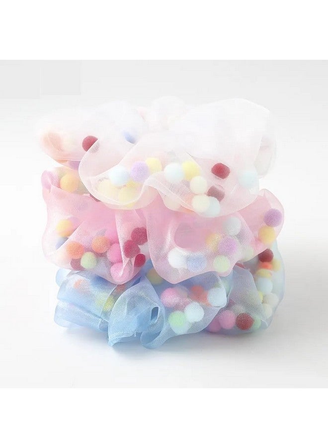 Honbon Beautiful Rainbow Color Pom Pom Filled Non Slip Hair Scrunchie Cute Hair Styling Accassory for Thick Thin Hair(Pack of 2pcs) Stretchy RubberBand - Image 3