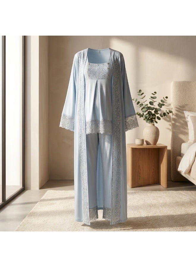 LADY Maternity & Nursing Robe Set for Women - 2 Piece Turkish Cotton Lycra Nightgown & Lace Robe | Made in Turkey - Image 1