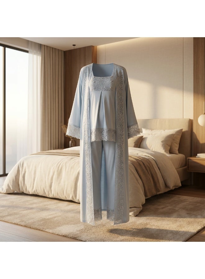 LADY Maternity & Nursing Robe Set for Women - 2 Piece Turkish Cotton Lycra Nightgown & Lace Robe | Made in Turkey - Image 2