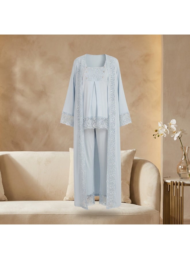 LADY Maternity & Nursing Robe Set for Women - 2 Piece Turkish Cotton Lycra Nightgown & Lace Robe | Made in Turkey - Image 4