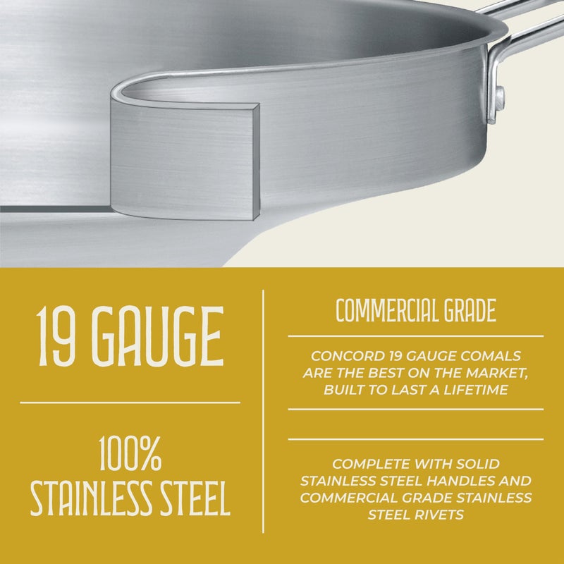 CONCORD Stainless Steel 3 Piece 22" Comal Cookware Set. Comales Discada Set - Image 5