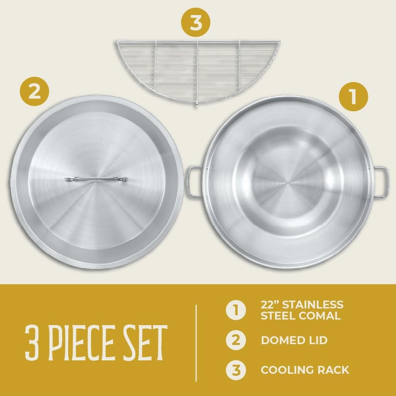 CONCORD Stainless Steel 3 Piece 22" Comal Cookware Set. Comales Discada Set - Image 3