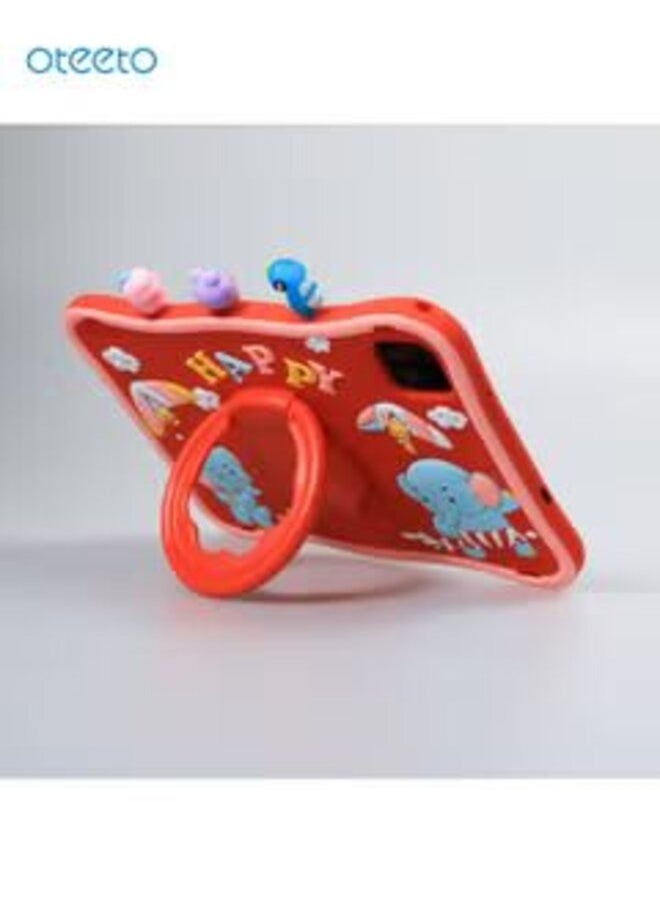 Oteeto - Oteeto TAB 10 Kids Tablet/10.1 Inch IPS/Octa Core 1.8 GHz Processor/6GB RAM + 128GB ROM/5MP Front + 8 MP Rear Camera/Single SIM 4G Network/8000 mAh/Android 13/Includes Sticker, Little Doll 5 pcs (Red) - Image 1