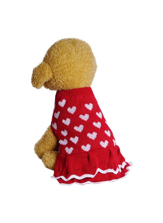 Poualss Puppy Dog Sweater Dress Valentine's Christmas Girl Red Winter Warm Dog Princess Dress Knitwear Pet Sweater S - Image 3